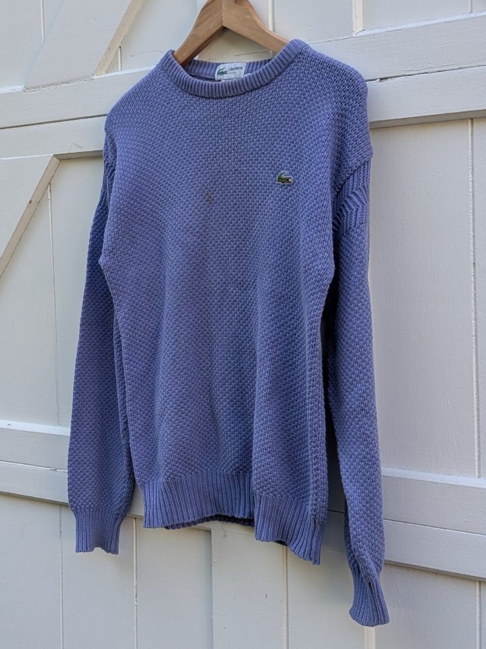 Vintage Lacoste Club Periwinkle Blue 100% Cotton Chunky Knit Crewneck Sweater M